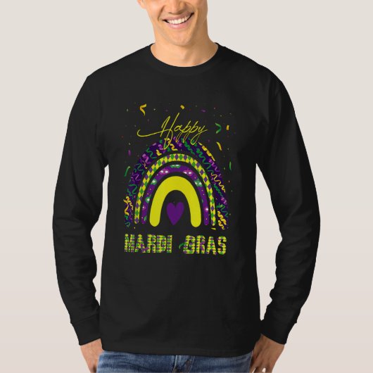 T-shirt Happy Mardi Gras Funny Rainbow Mask perles Cool Ma (Devant)