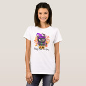T-shirt Happy Meow-o-ween -Chat Sorcière Noire (Devant entier)