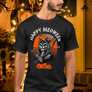 T-shirt Happy Meoween Éffrayant Grim Reaper Chat Halloween
