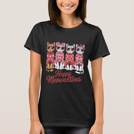 T-shirt Happy Meowentines Cute Cats Valentine's Day T-Shir (Devant)