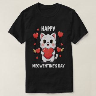 T-shirt Happy Meowentines Day Cute Cat Valentine Pun Gift 