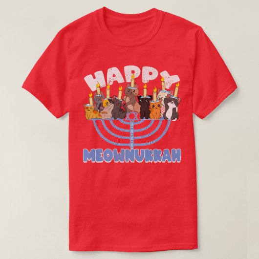 T-shirt Happy Meownukkah Chats sur Minorah pour Hanoukka C (Design devant)