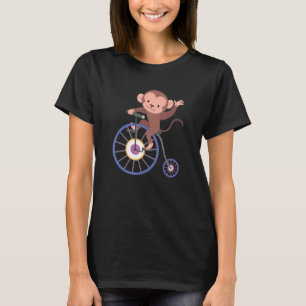 T-shirt Happy Monkey équitation vélo et agitant main migno
