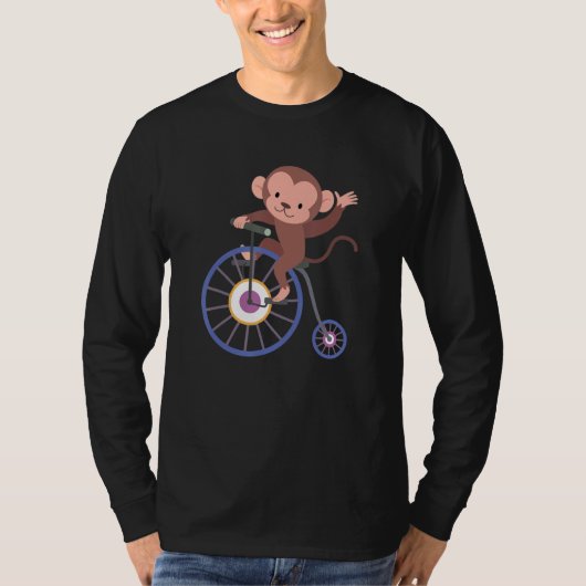 T-shirt Happy Monkey Riding Bicycle and Waving Hand Cute A (Devant)