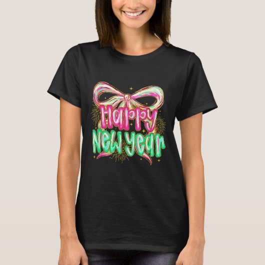 T-shirt Happy New Year 2026 Brushstroke Coquette Firework (Devant)