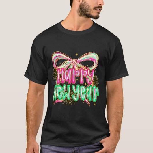 T-shirt Happy New Year 2026 Brushstroke Coquette Firework (Devant)