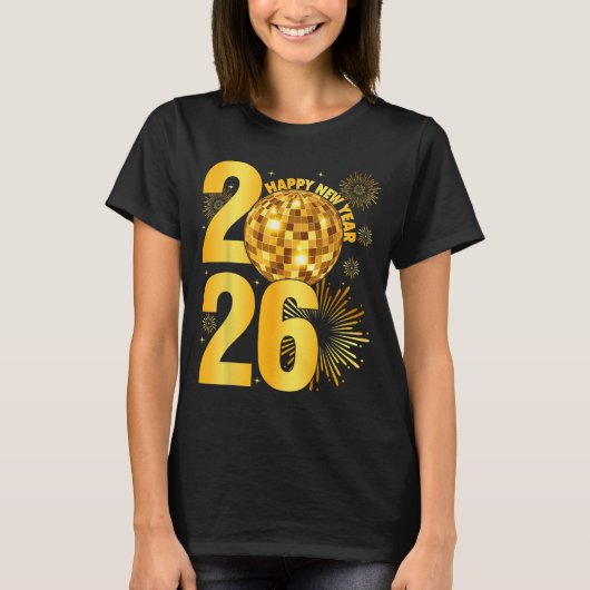 T-shirt Happy New Year 2026 Coquette Bow Disco Ball New Ye (Devant)