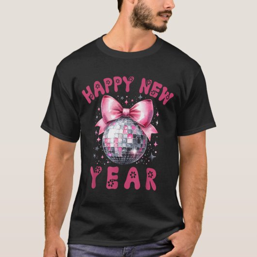 T-shirt Happy New Year 2026 Coquette Nk Bow Disco Ball Wom (Devant)