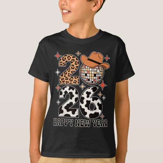 T-shirt Happy New Year 2026 Cowgirl Disco Ball Western Leo (Devant)