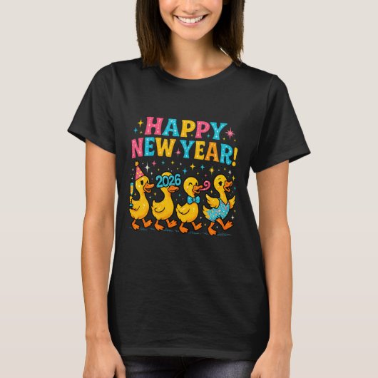 T-shirt Happy New Year 2026 Cute Duck Party Gift Long Slee (Devant)
