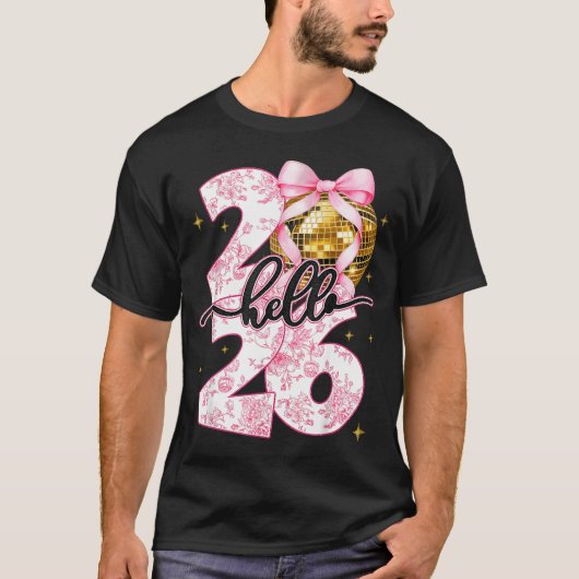 T-shirt Happy New Year 2026 Disco Ball Bow New Year's Eve  (Devant)