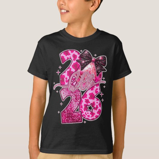 T-shirt Happy New Year 2026 Disco Ball Bow New Year's Eve  (Devant)