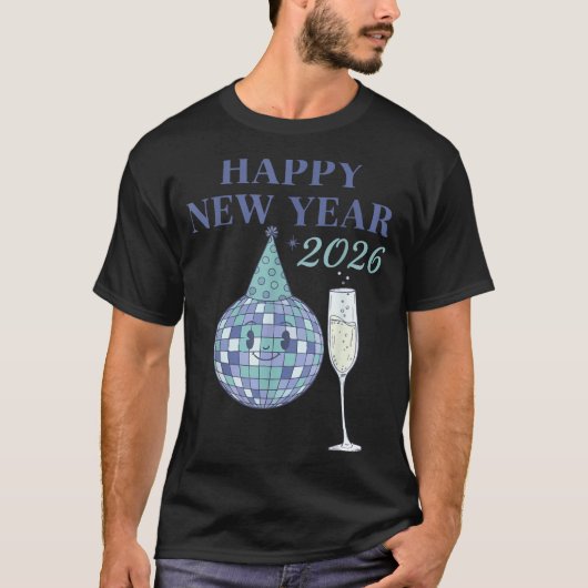 T-shirt Happy New Year 2026 Disco Ball Celebration  (Devant)