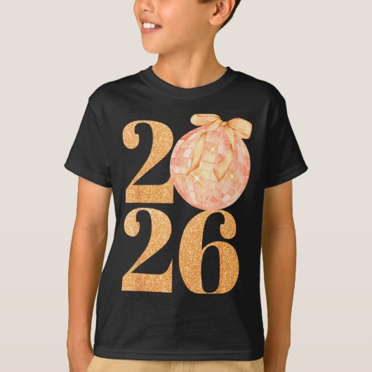 T-shirt Happy New Year 2026 Disco Ball Coquette Bow New Ye (Devant)