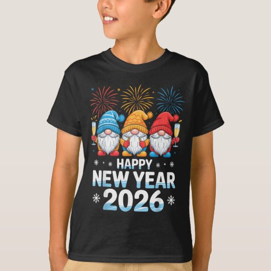 T-shirt Happy New Year 2026 Gnome Cute Holiday Celebration (Devant)