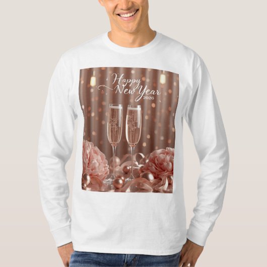 T-shirt happy new year champagne glow long sleeve (Devant)
