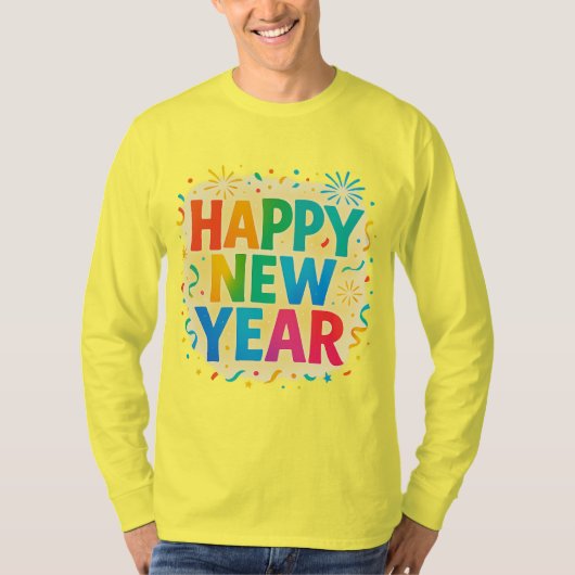 T-shirt Happy New Year — Multicolour Confetti Celebration (Devant)