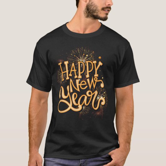 T-shirt Happy New Year New Years Eve Party , Black  (Devant)