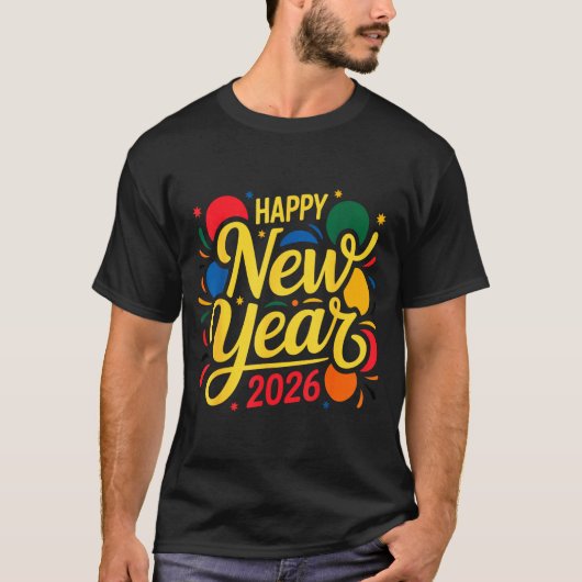 T-shirt Happy New Year Party 2026 Ballon Family Matching M (Devant)