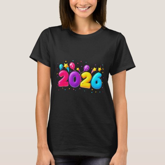 T-shirt Happy New Year Party 2026 Ballon Family Matching M (Devant)