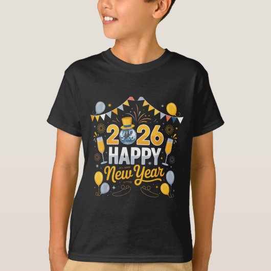 T-shirt Happy New Year Party 2026 Balloon Family Matching (Devant)