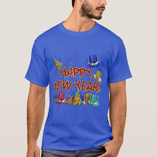 T-shirt Happy New Years Text w/Party Hats & Confetti (Devant)