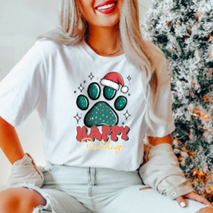 T-shirt Happy Pawlidays Père Noël Empreinte de patte T-shi