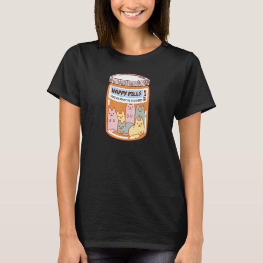 T-shirt Happy Pills Chat Mignonne Santé Mentale Chats (Devant)