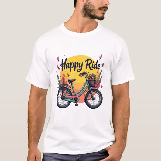 T-shirt "Happy Ride" - Vélo Art Vintage (Devant)