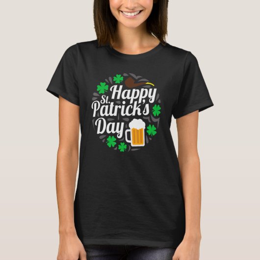 T-shirt Happy Saint Patrick's Day Drinking Beer Shamrock M (Devant)