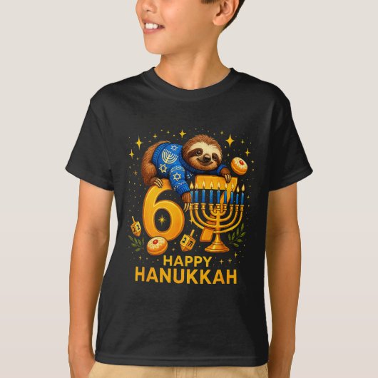 T-shirt Happy Six Seven Hanukkah Funny Meme Menorah Sloth (Devant)