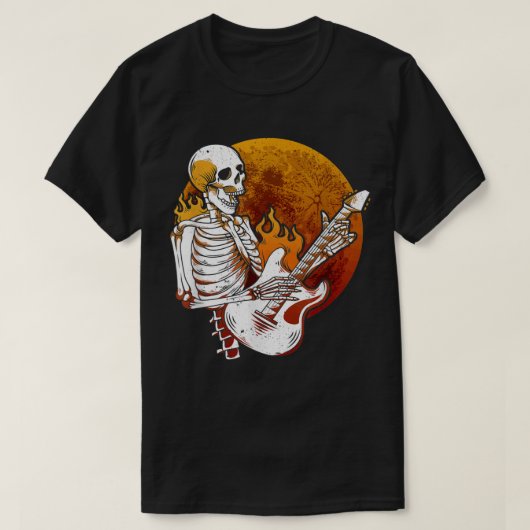 T-shirt Happy Skeleton Electric Guitar Guy Éffrayant Hallo (Design devant)