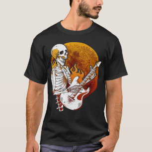 T-shirt Happy Skeleton Electric Guitar Guy Éffrayant Hallo