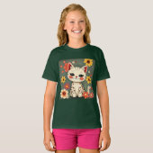 T-shirt Happy Spotted Kitty with Flowers (Devant entier)