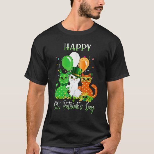 T-shirt Happy St Patrick's Day Cats Ireland Flag Shamrock  (Devant)