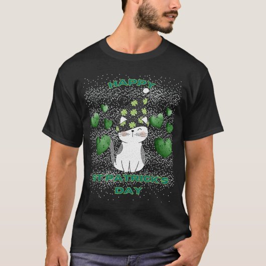 T-shirt happy st Patrick's day chat vert coeurs feu (Devant)