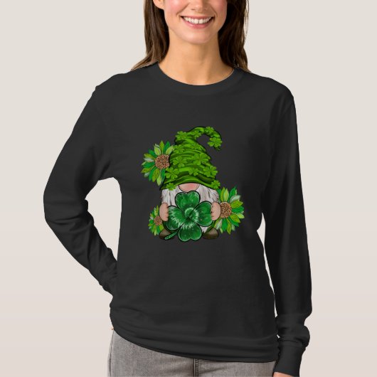 T-shirt Happy St Patrick's Day Gnome with Leopard Sunflowe (Devant)