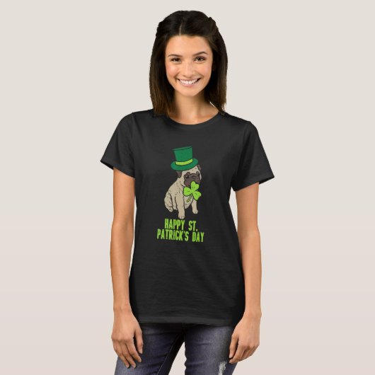 T-shirt Happy St Patricks Day Irish Pug Dog Cute Saint Pad (Devant entier)