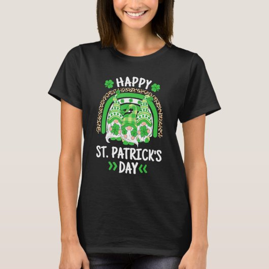 T-shirt Happy St Patricks Day Leopard Rainbow Irish Gnomes (Devant)