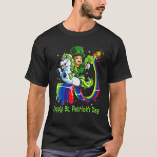 T-shirt Happy St Patrick's Day Leprechaun Riding Unicorn
