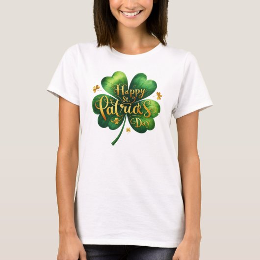 T-shirt Happy St Patrick's Day pour le Clover à quatre feu (Devant)