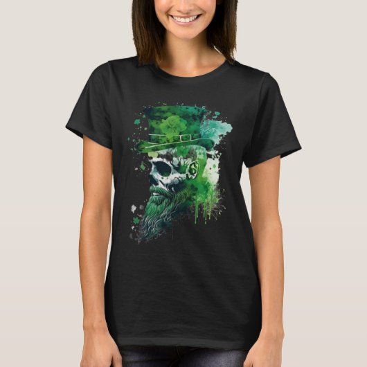 T-shirt Happy St Patricks Day Skull C Green Shamrock  12 (Devant)