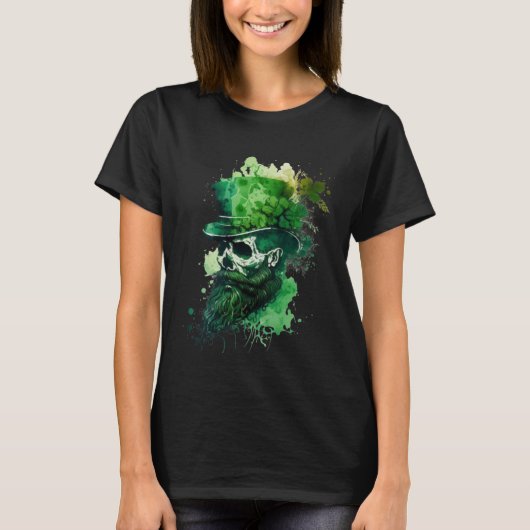 T-shirt Happy St Patricks Day Skull C Green Shamrock  13 (Devant)