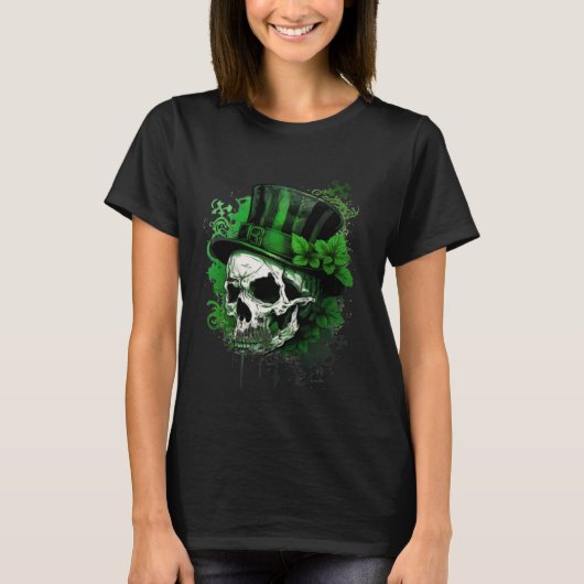 T-shirt Happy St Patricks Day Skull C Green Shamrock  9 (Devant)