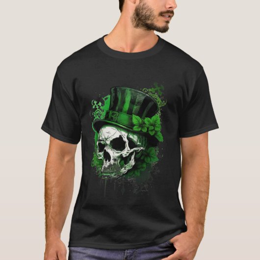 T-shirt Happy St Patricks Day Skull C Green Shamrock  9 (Devant)