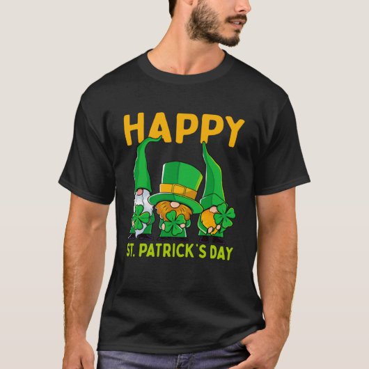 T-shirt Happy St Patrick's Day Three Gnome Irish Shamrock (Devant)