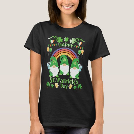 T-shirt Happy St Patrick's Day Three Gnome Irish Shamrock  (Devant)