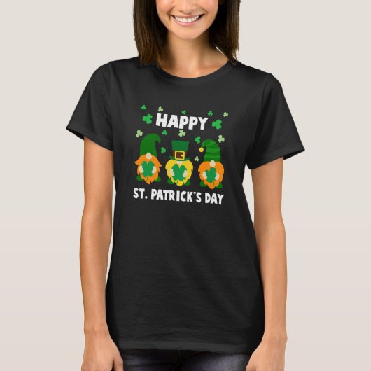 T-shirt Happy St Patrick's Day Three Gnome Irish Shamrock (Devant)