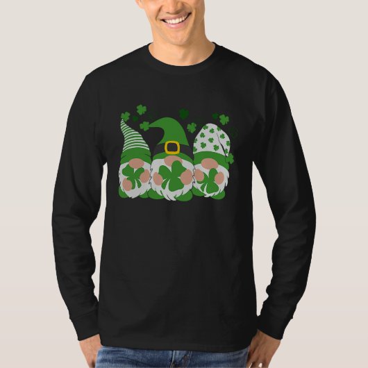 T-shirt Happy St Patrick's Day Three Gnomes Lucky Shamrock (Devant)