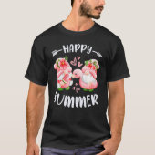 T-shirt Happy summer pink gnomes with flamingo swim ring (Devant)
